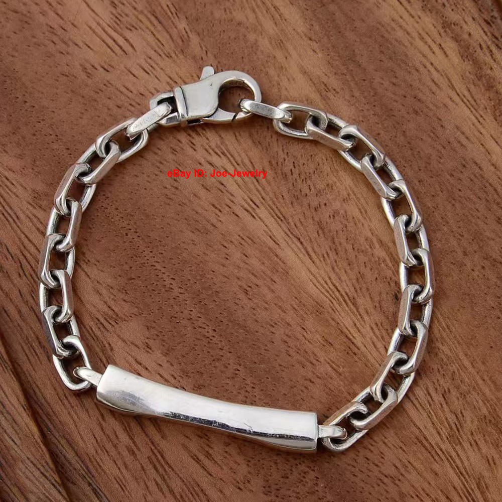 Real 925 Sterling Silver 6mm Tube And Cable Link Men’s Bracelet 7.08-7.87inch L