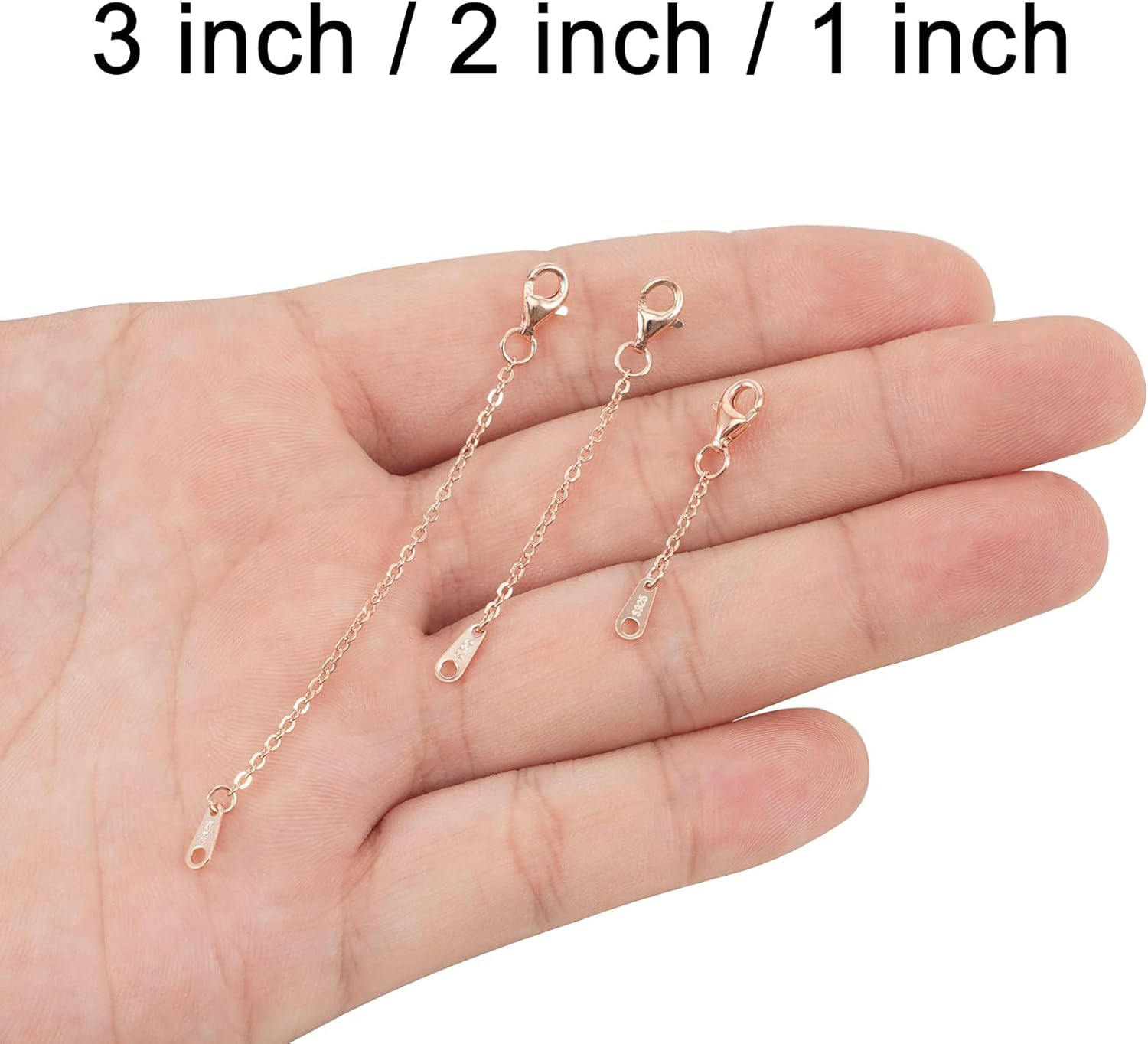 Extenders Chain Necklace Rose Gold Plated Sterling Silver Extender for Necklaces