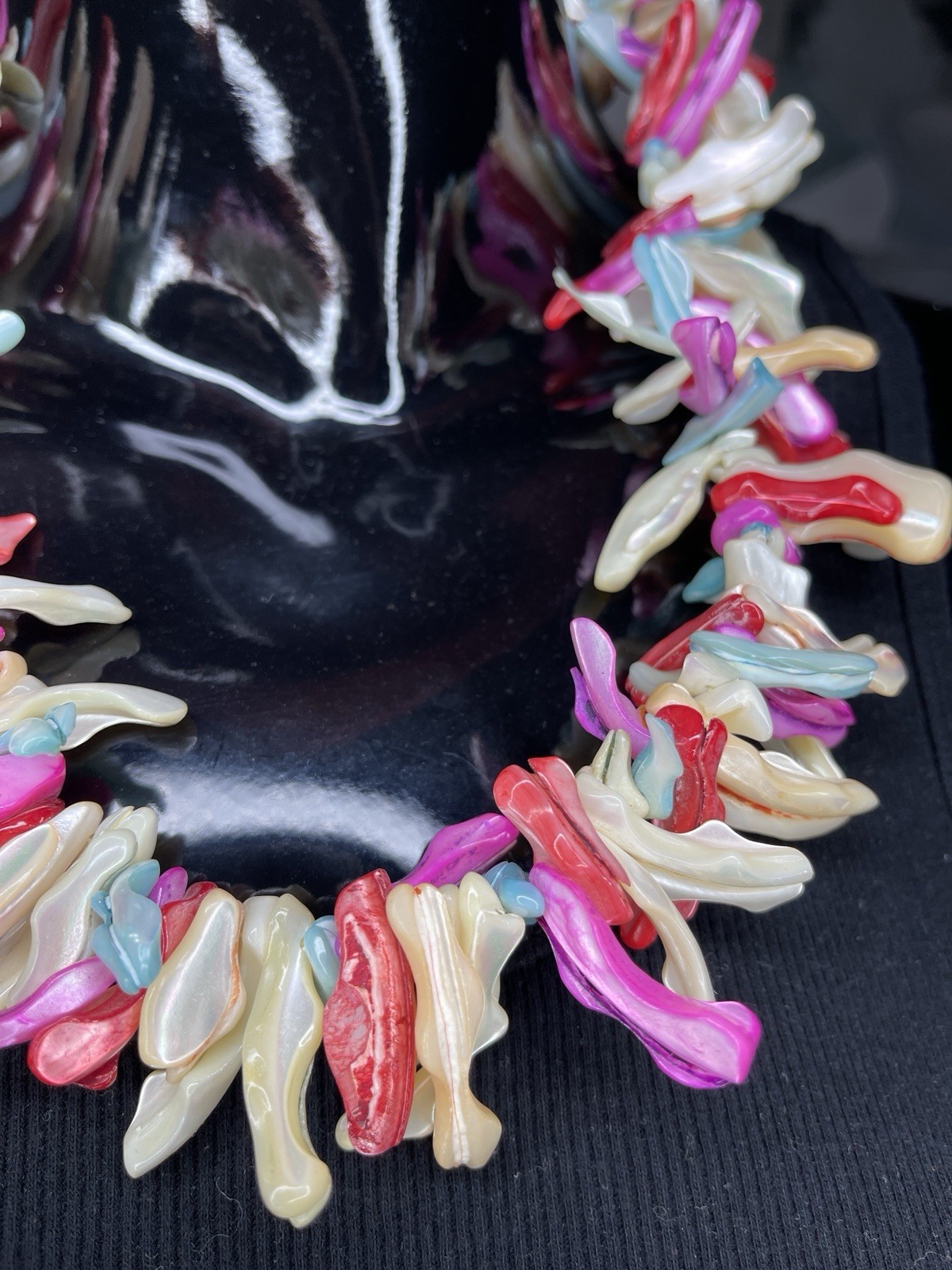 Statement Necklace Pink Blue Ivory Coral Style Beaded Choker Coastal Beach Boho