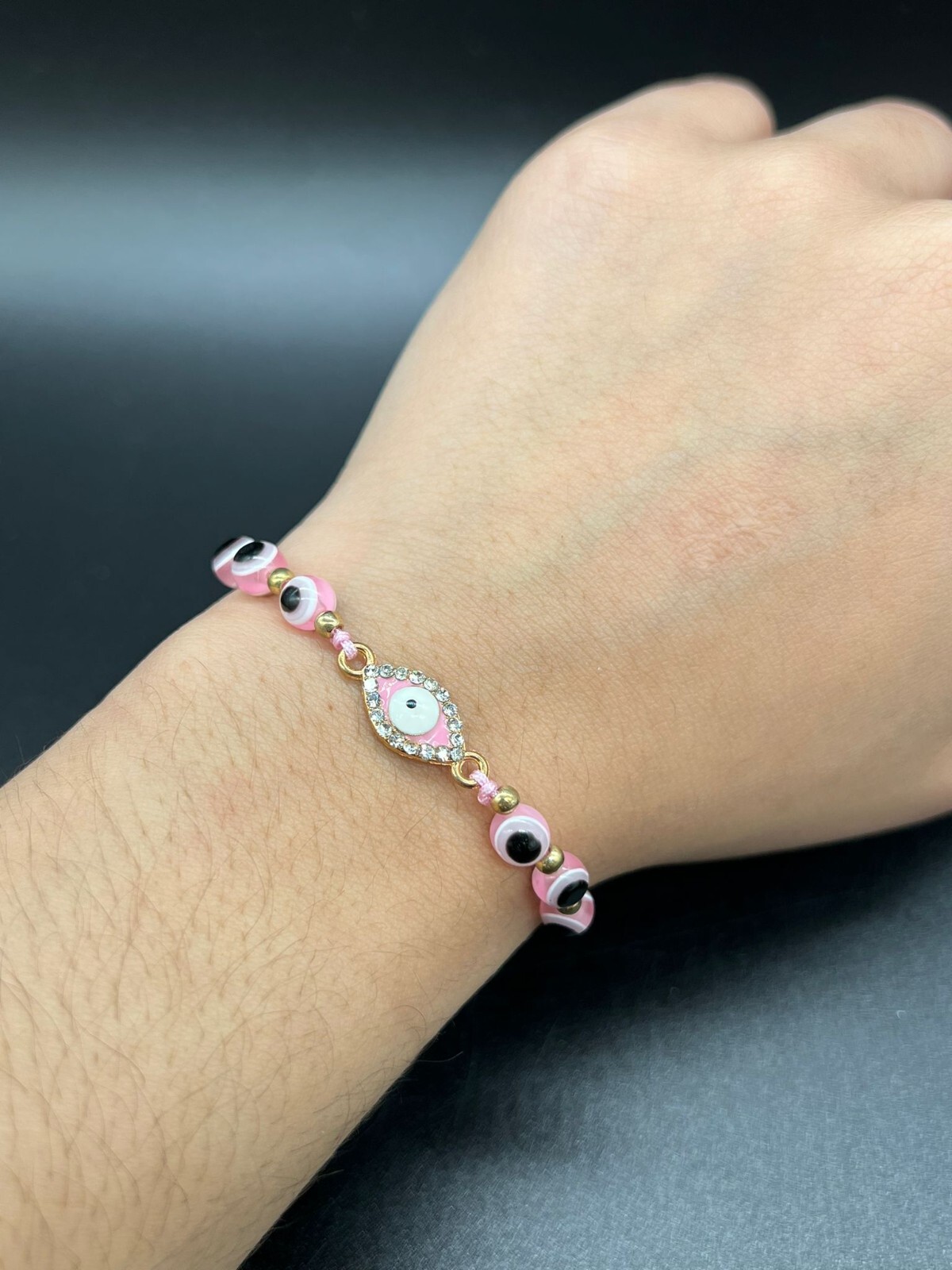 Evil Eye Many Colors Bead Gold Tone Adjustable Bracelet