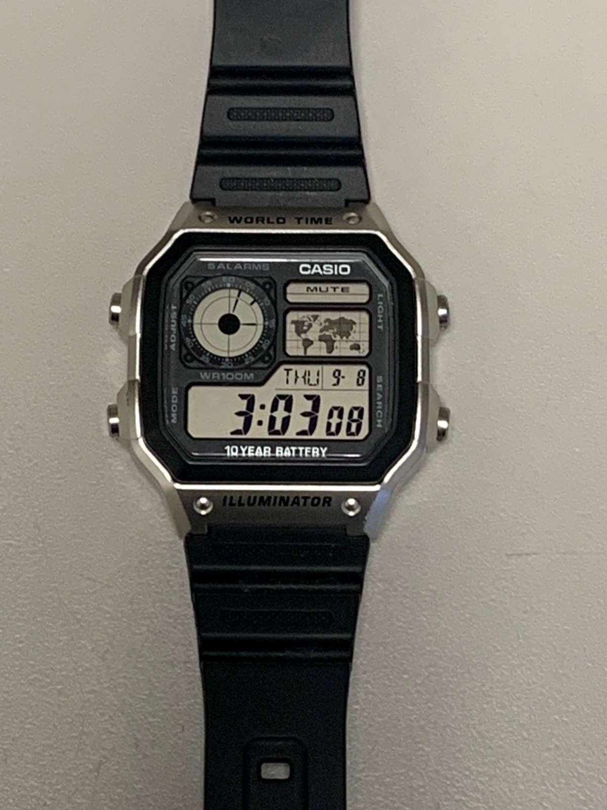 Casio World Time AE1200 Royale Silver Case Black Band