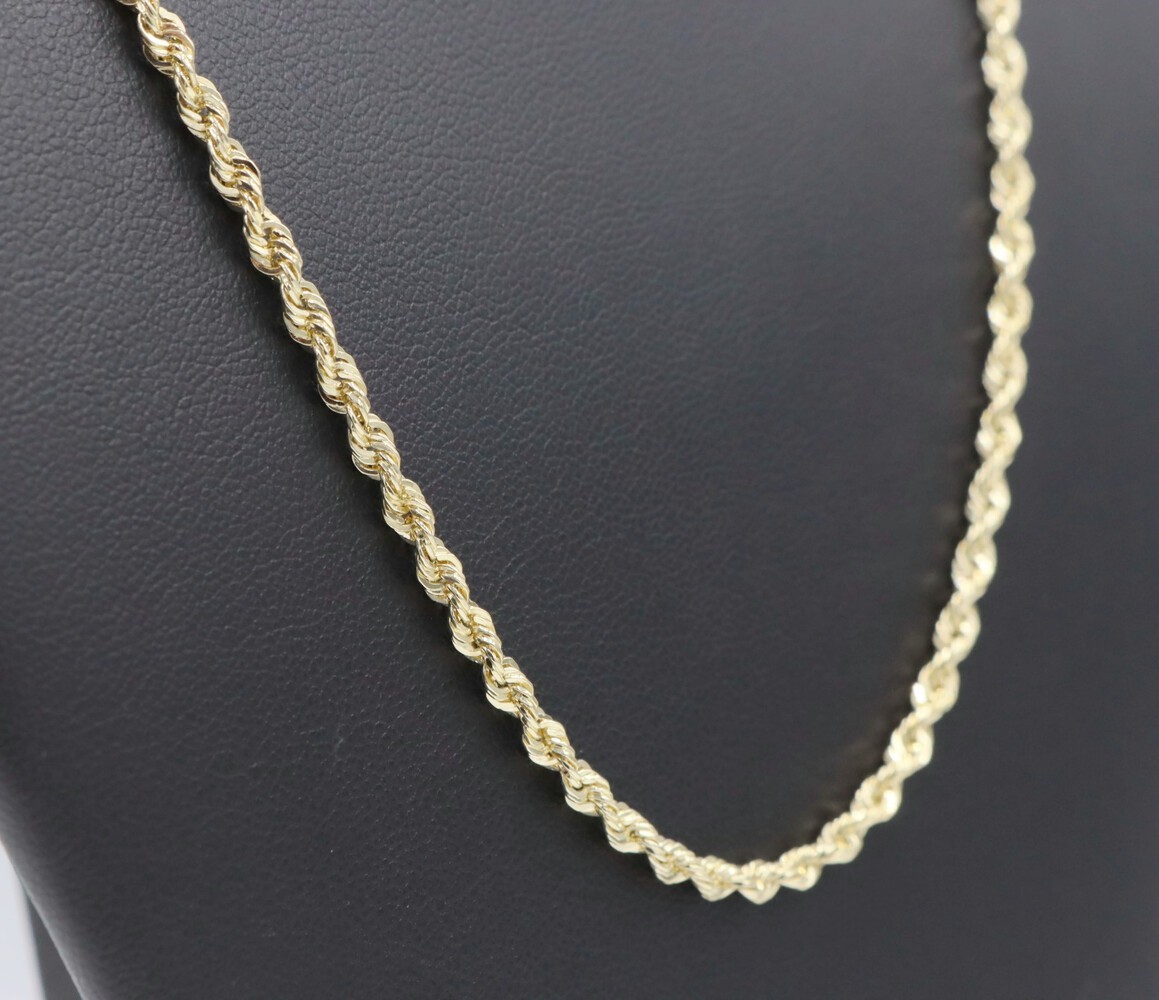 High Shine 10KT Yellow Gold 2.9mm Wide Solid Rope Chain 20″ Necklace – 11.09g