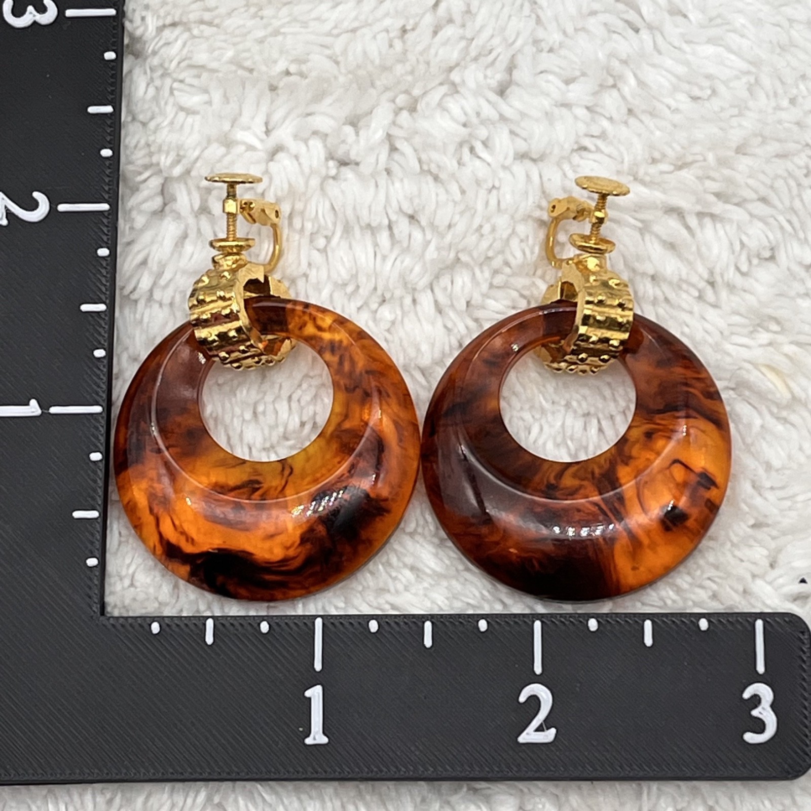 Vintage Door Knocker Earrings Accessocraft Screw Backs Faux Tortoise Lucite 2″
