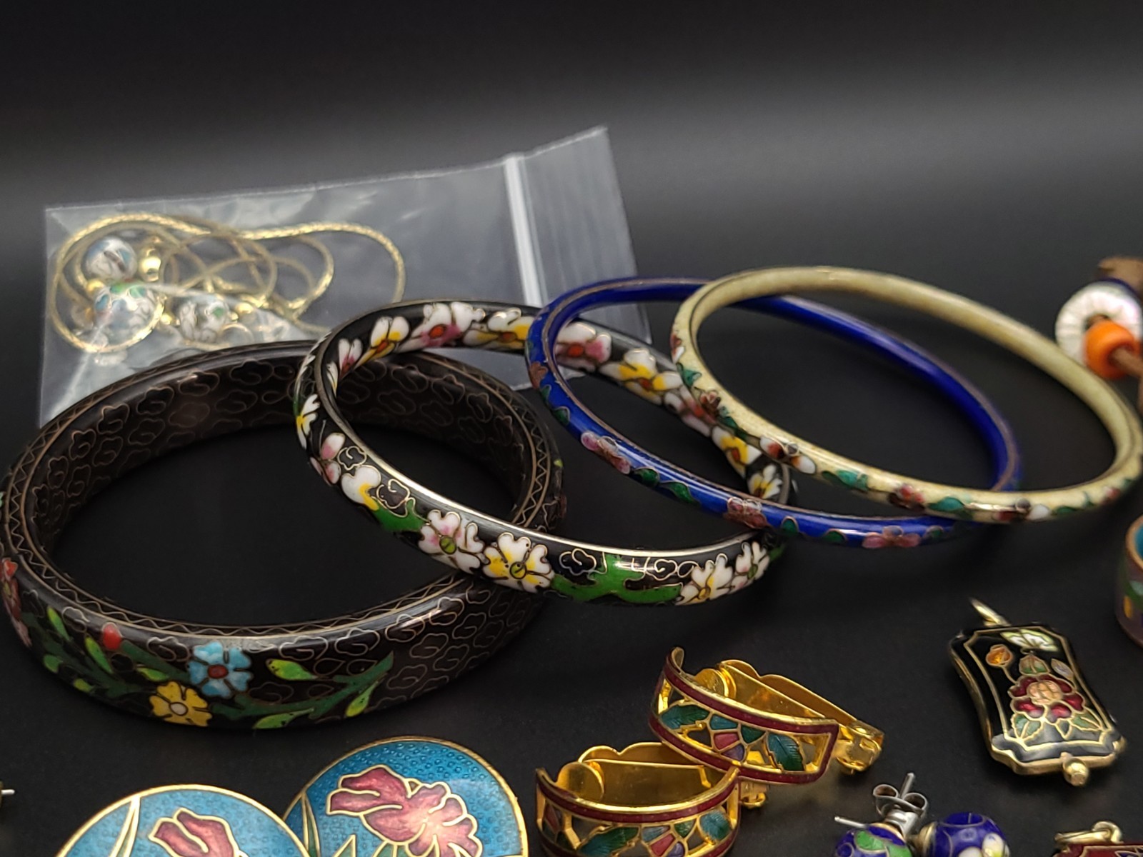 Vintage Cloisonne Jewelry 18 Pc Lot Bangles Earrings Pendants Ring Necklace