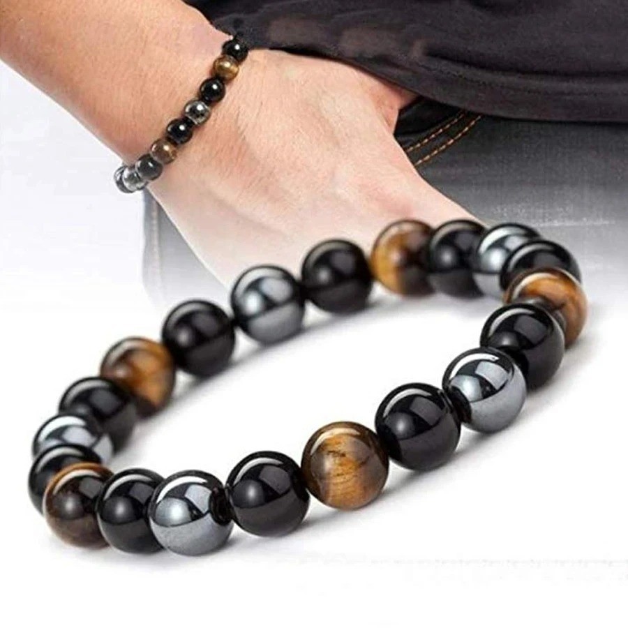 Energy Healing Stretch Bracelet Natural Stone Hematite Tiger Eye for Men Women
