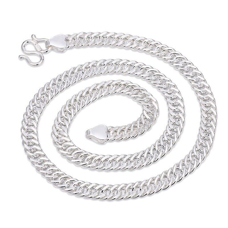Real Pure S999 Fine Silver Chain Men Women Baby Curb Link Necklace Lucky Link