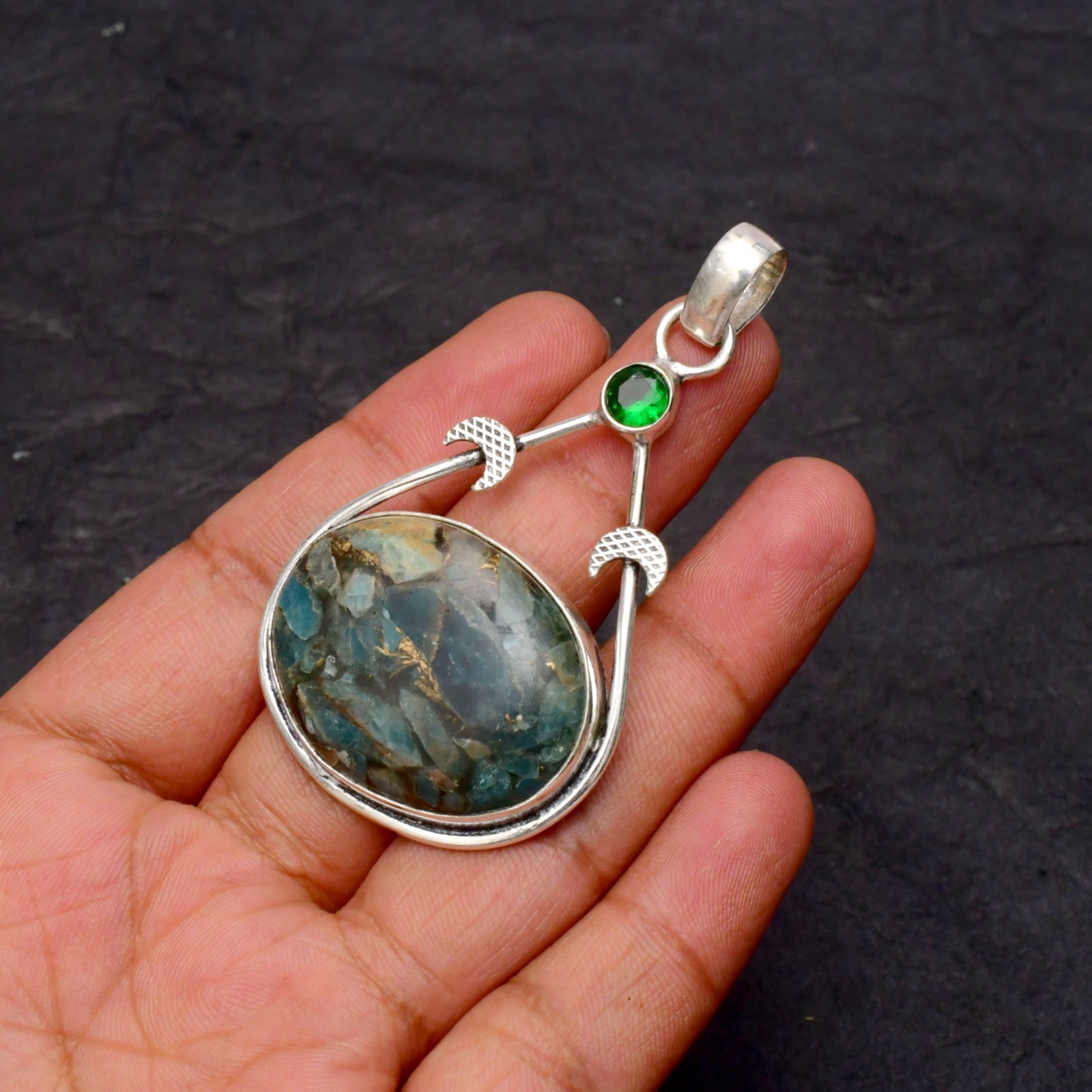 Copper Neon Apatite Gemstone 925 Sterling Silver Jewelry Pendant 1-2″