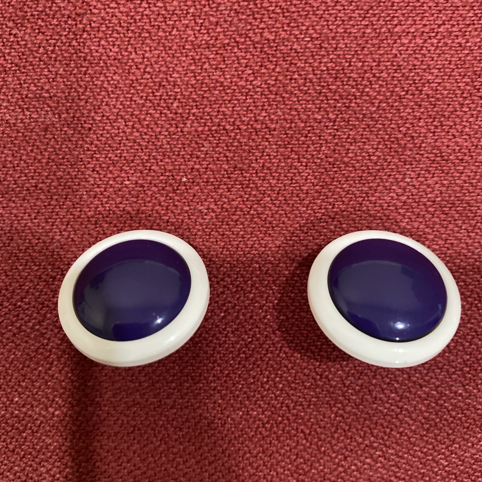 Navy Blue & White Round Plastic Pierced Earrings
