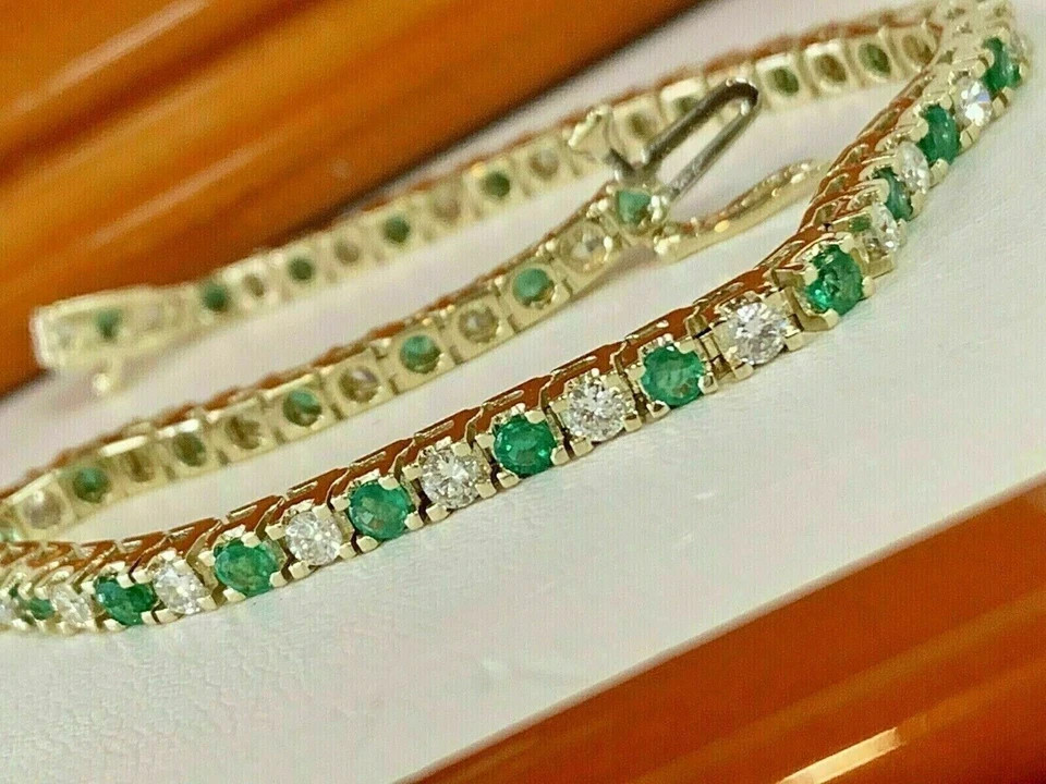 8Ct Round Cut Lab Created Emerald Womens Tennis Bracelet 14k Yellow Gold Finish