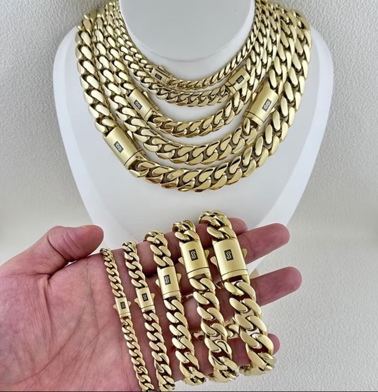 Cuba Miami 2-Piece Matching Necklace and Bracelet 6mm-|14K Gold-Plated| 8.5/30in