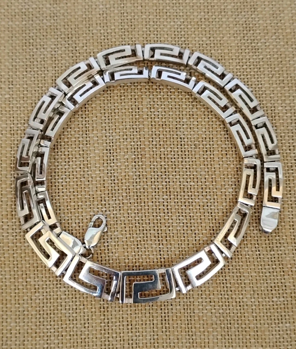 Sterling Silver Greek Key Necklace Graduated Openwork Links 17.5″ 36.9g
