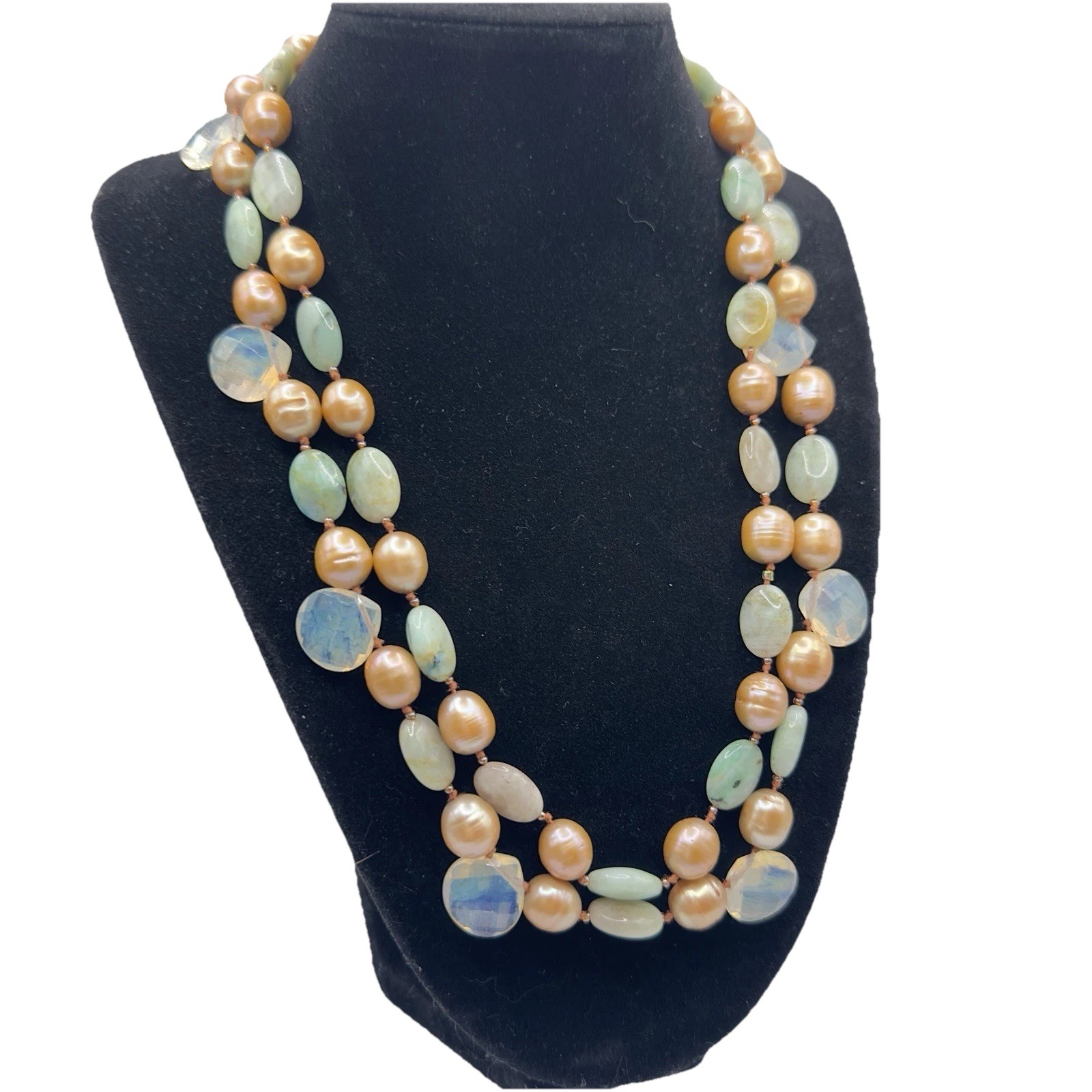 Pearl & Gemstone Necklace Double Strand Chunky Sterling Clasp Studio Stunning
