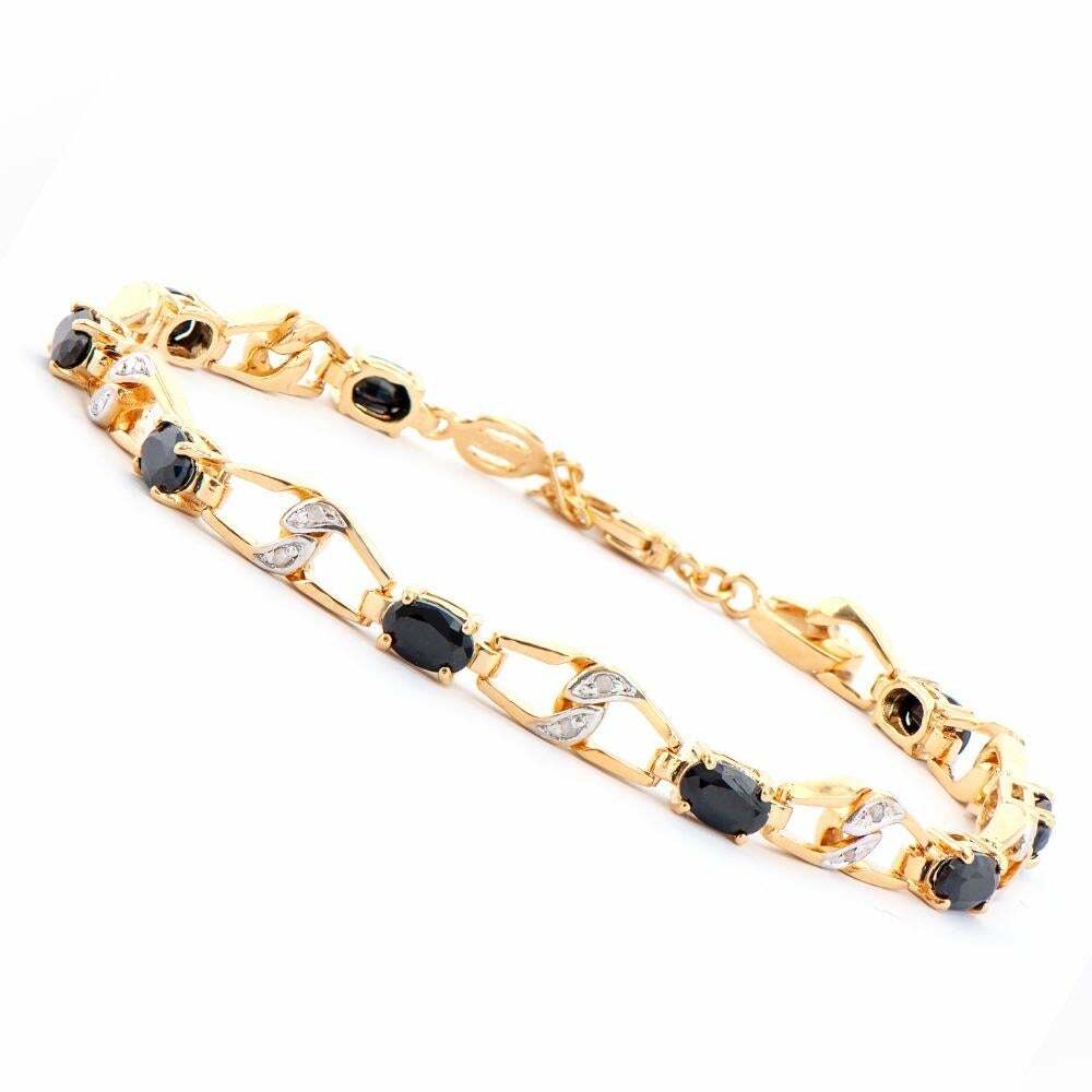 Plated 18KT Yellow Gold 6.80ctw Real Black Sapphire and Diamonds Bracelet. New