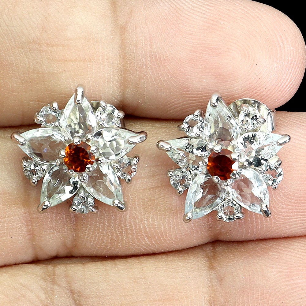 925 Sterling Silver Earrings Pear Aquamarine 6x4mm Rhodolite Gemstone Jewelry