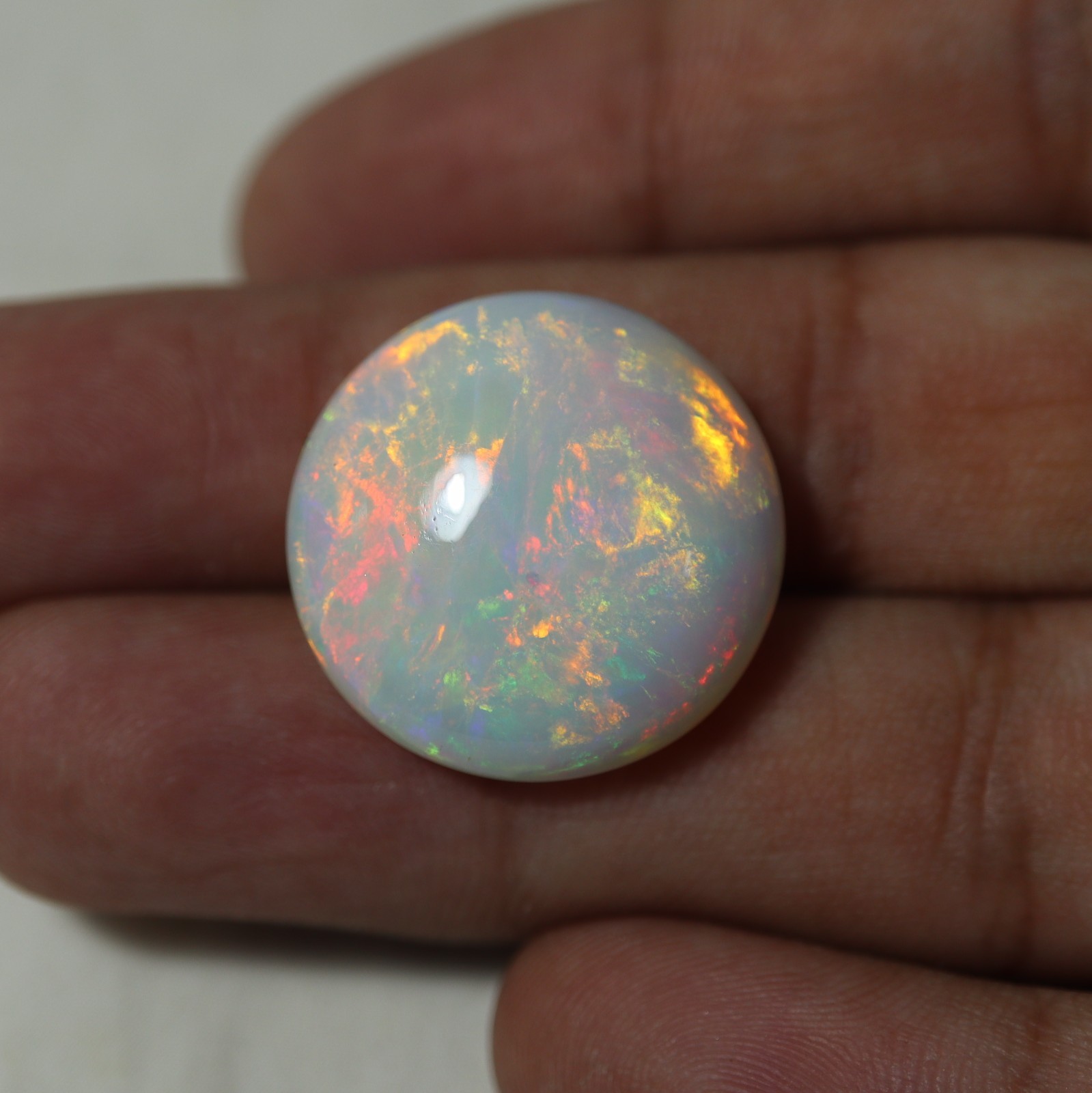 22.5MM Round Natural AAA White Ethiopian Opal Flashy Multi Fire Cabochon 24.8Cts