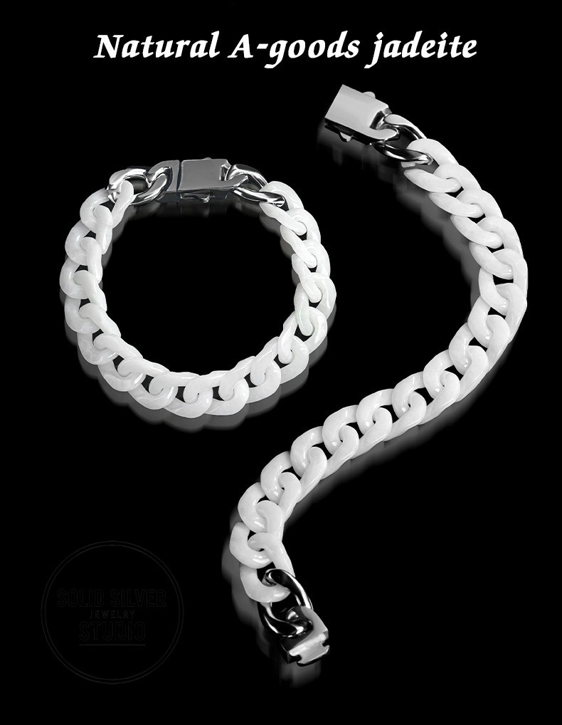 Natural Grade A Jadeite Cuban Link Chain Bracelet&Necklace Hip Hop Jade Jewelry