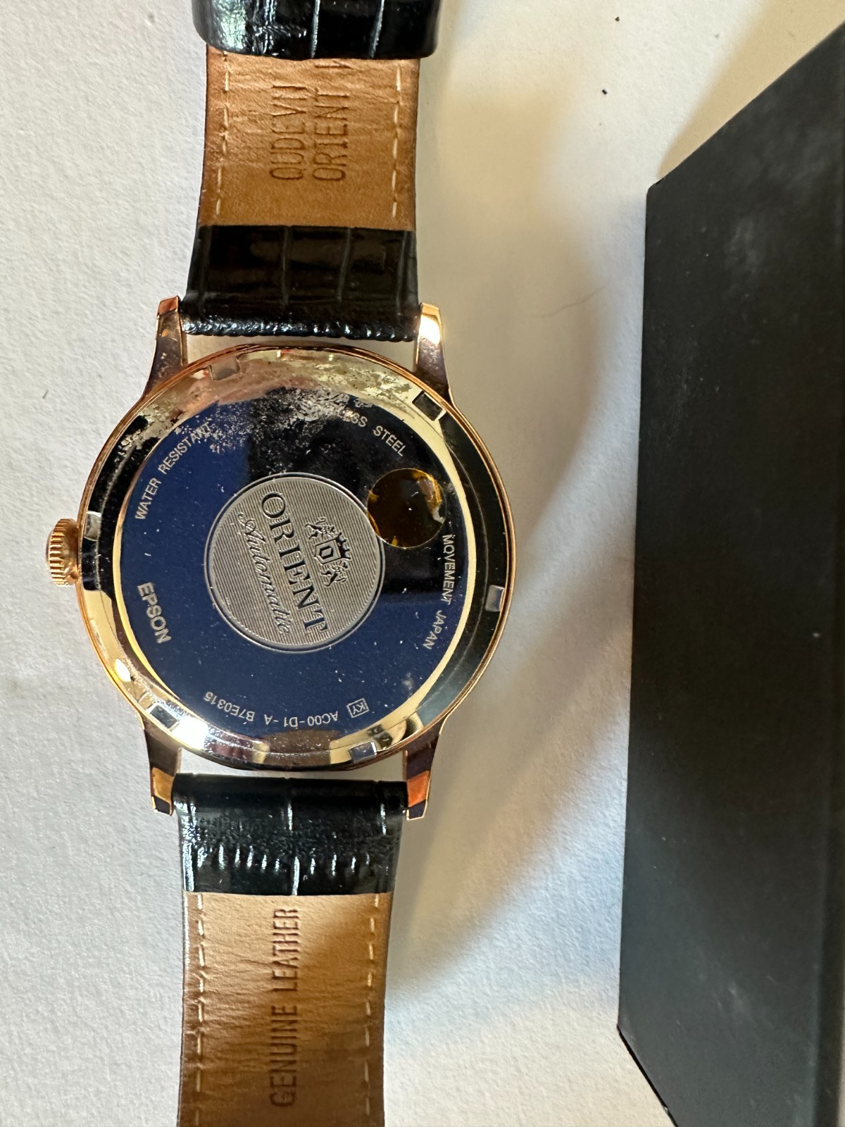 Orient Bambino AC00-D1-A Automatic Watch Black Dial Gold Case Leather Strap