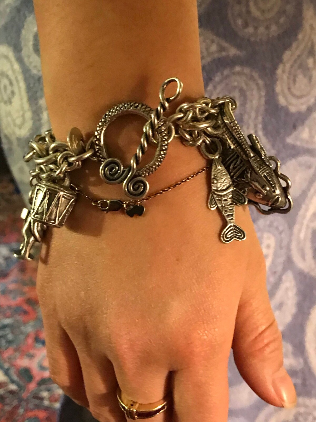 SUSAN CUMMINGS. SS 3 ROW HEAVY LINK BRACELET. 170 GRAMS. ENDANGERED SPECIES