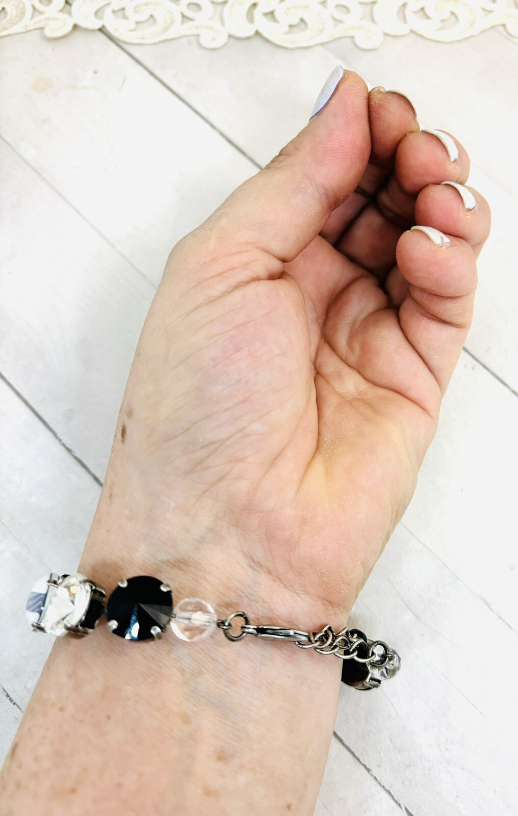 Black BUFFLO PLAID Cup Chain Statement Bracelet made w/ Jet Black Crystals