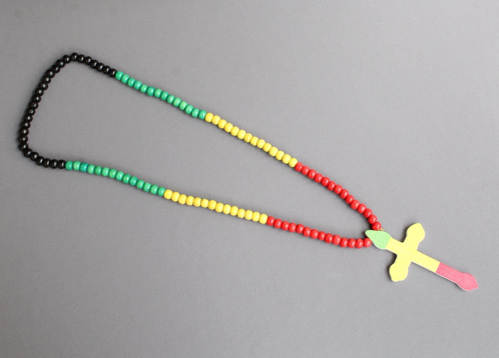 Green Red Yellow Black wood cross long necklace big pendant wooden bead beaded