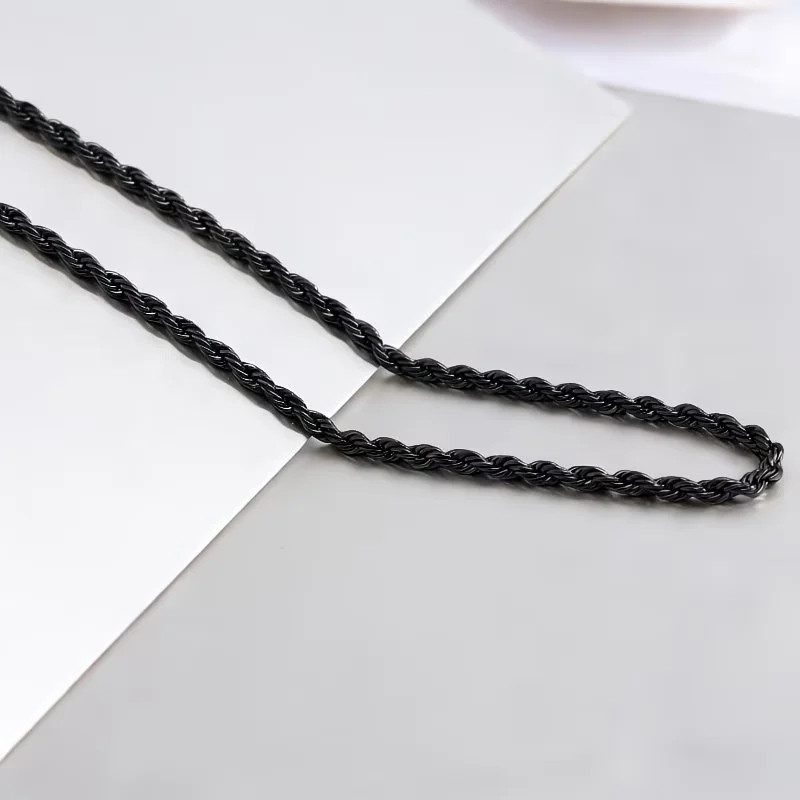 2mm Rope Chain Necklaces for Men Women Black Twisted Sigapore Links Choker Basic