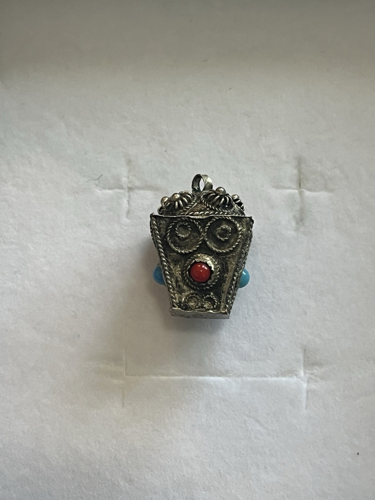 Antique Nepalese Or Tibetan Style Filigree Prayer Box Charm Sterling Silver