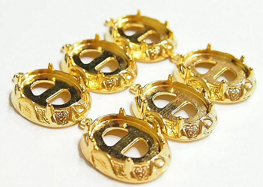 10 of 18x13mm Victorian Shiny Gold Plated 6-Prong Pendant/Charm Settings 27x18mm