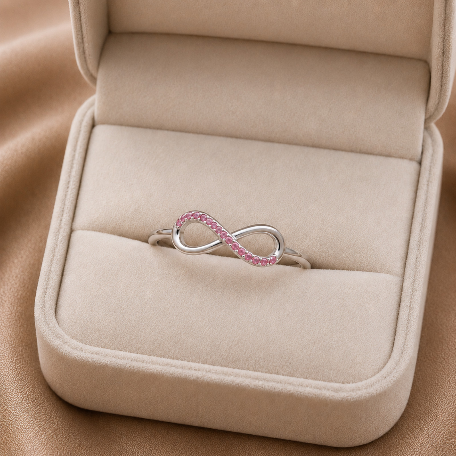 925 Sterling Silver Infinity Ring Pink Zircon Prong Set Dainty Stackable Women
