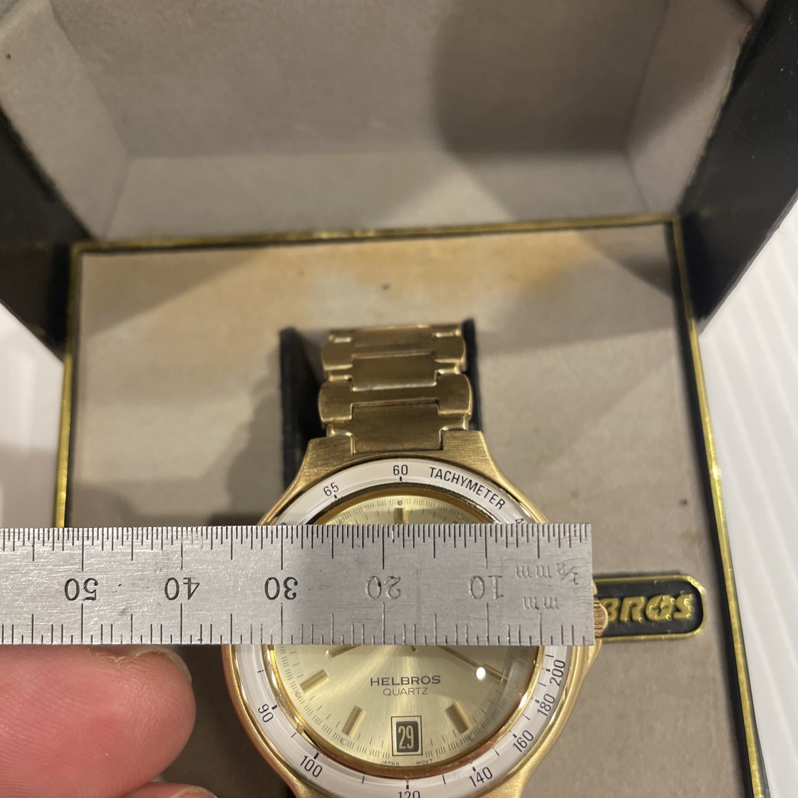 Vintage New Old Stock Helbros Tachymeter Men’s Wristwatch New W Box Papers