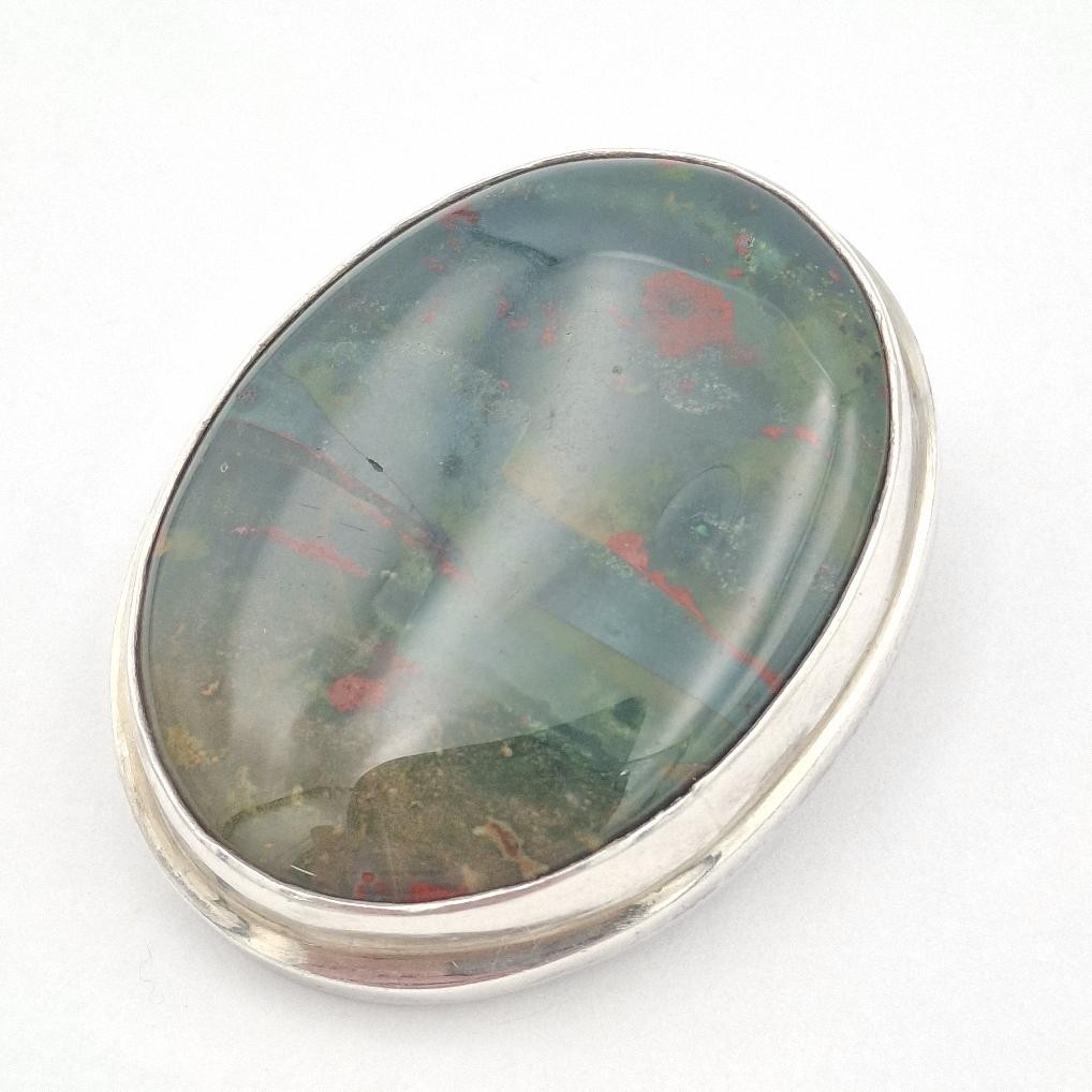 Vintage 925 Sterling Silver Large Oval Bloodstone Double Bail Slide Pendant
