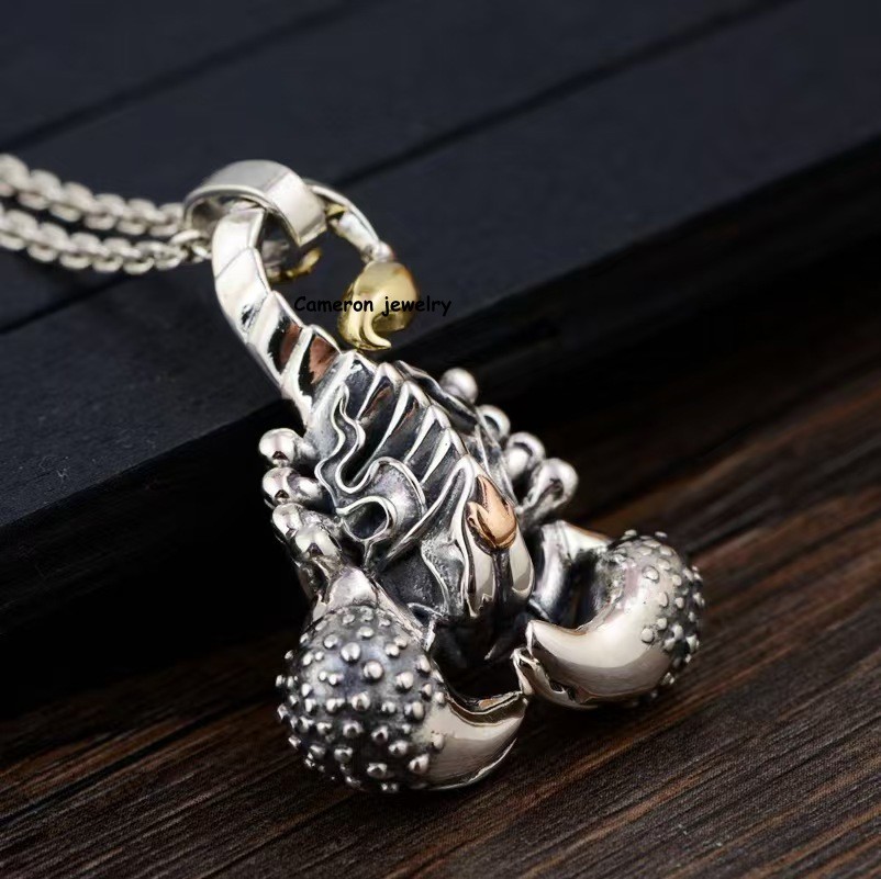 Pure S925 Sterling Silver Men Women Lucky Scorpion Pendant 29-30g 45*29mm