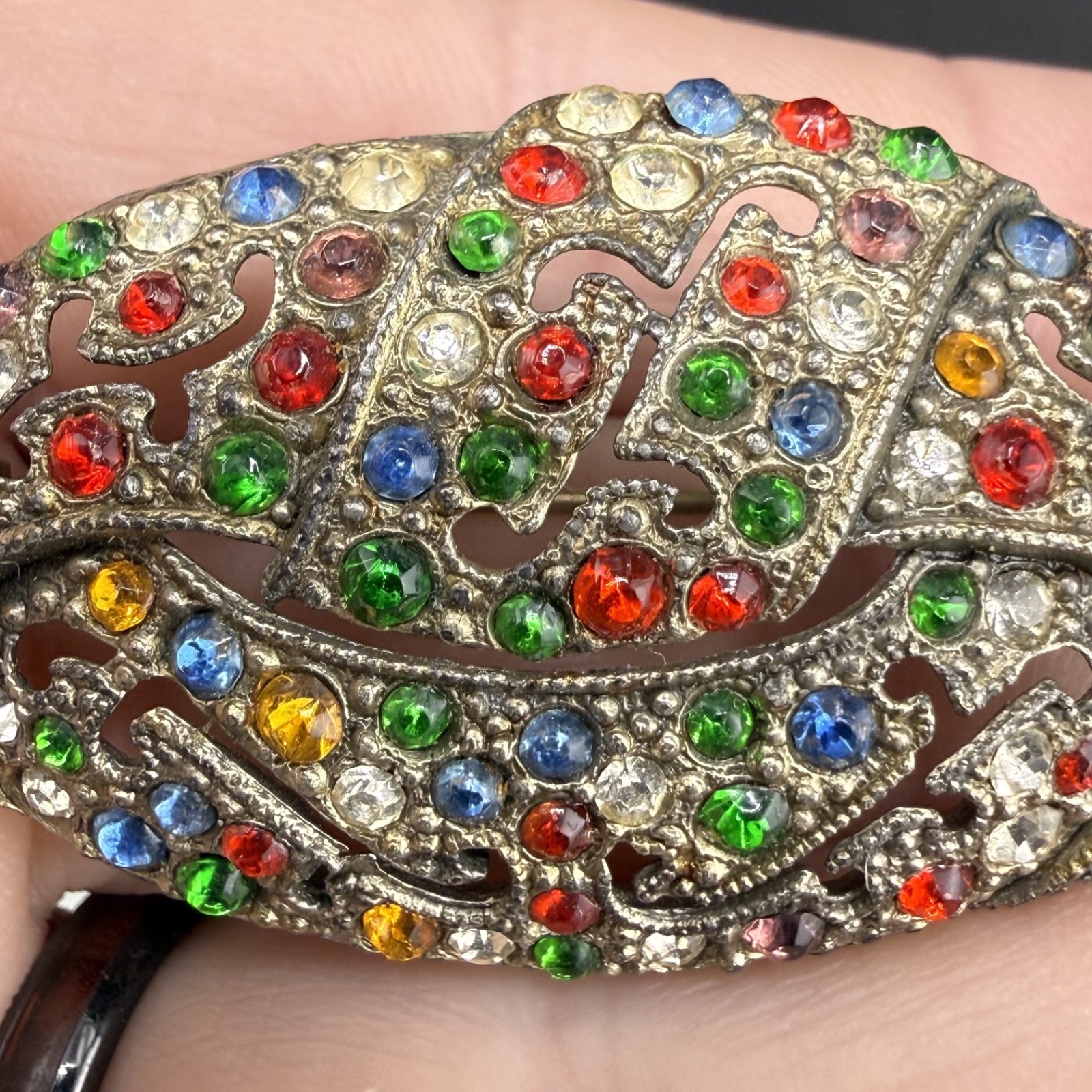 Vintage Art Deco Rhinestone Brooch Silver Tone