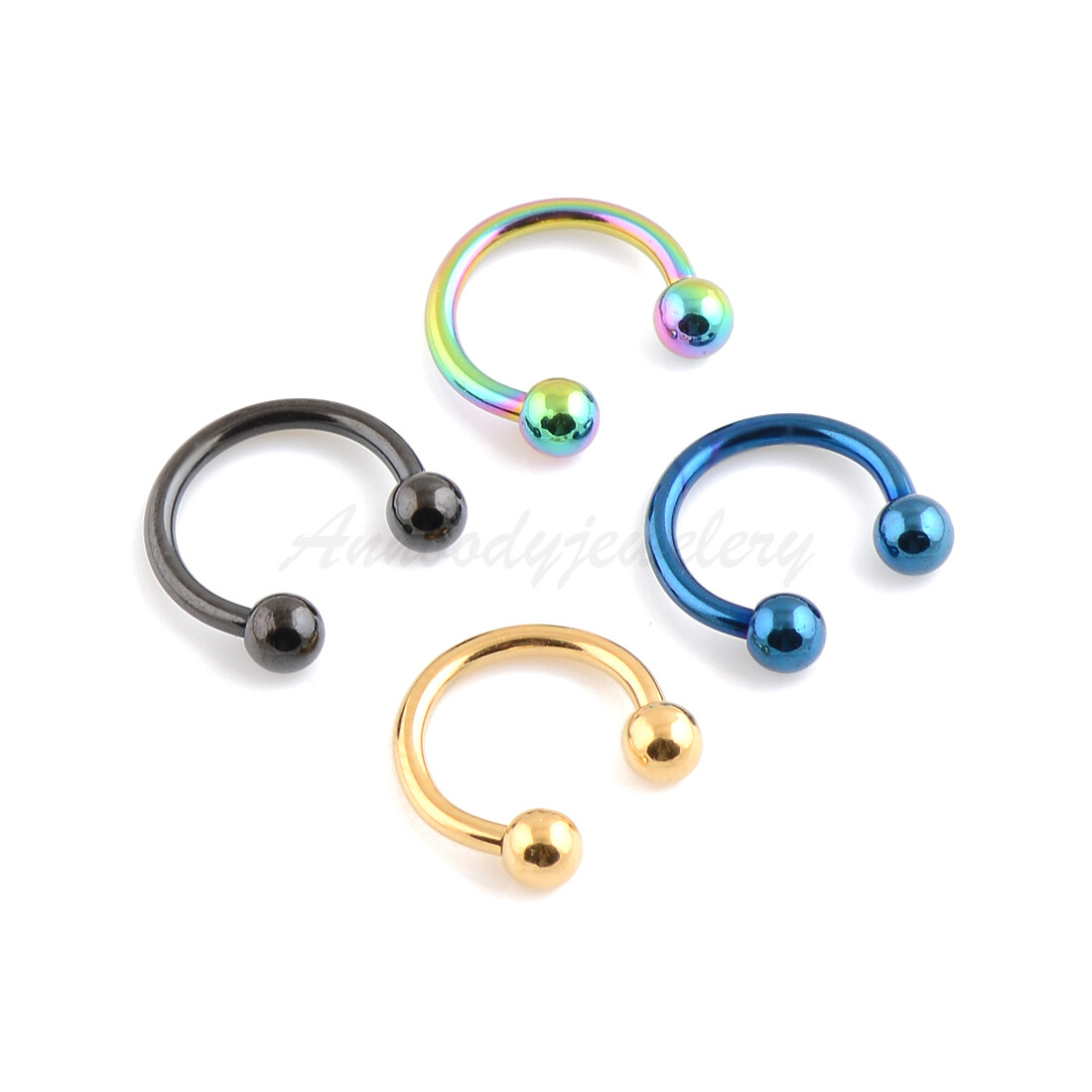 14G 16G Anodized 316L Steel Horseshoe Circular Barbell With Balls Ears Labret