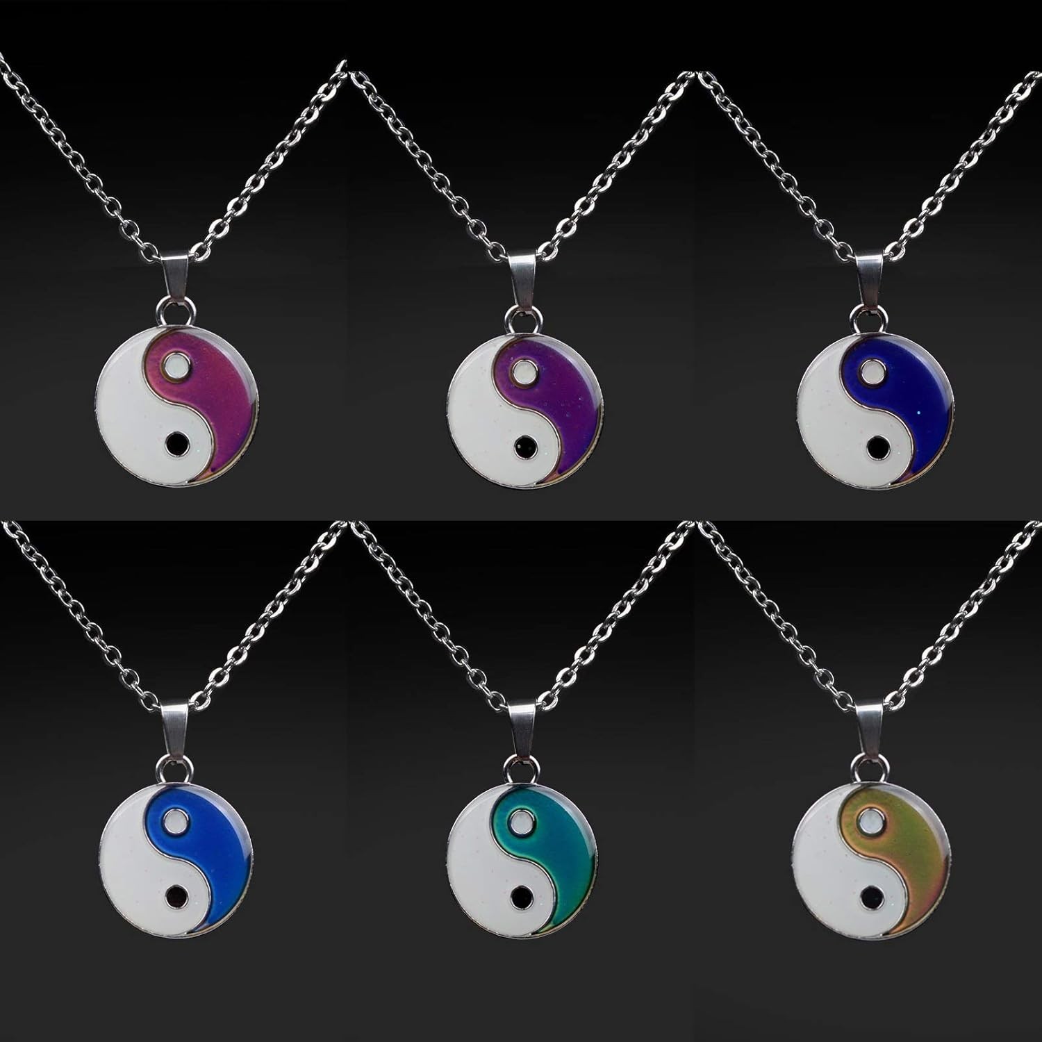 19.29″ Stainless Steel Rolo Chain with Color Changing Yin Yang Pendant Necklace