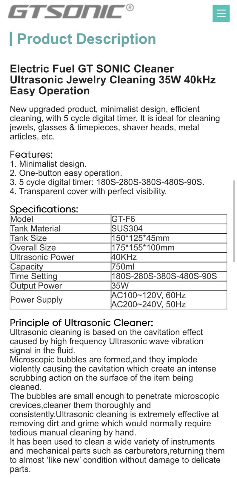 ULTRASONIC CLEANER, Multi-use, GT Sonic GT-F6 Ultrasonic Jewelry Cleaner 750ml.