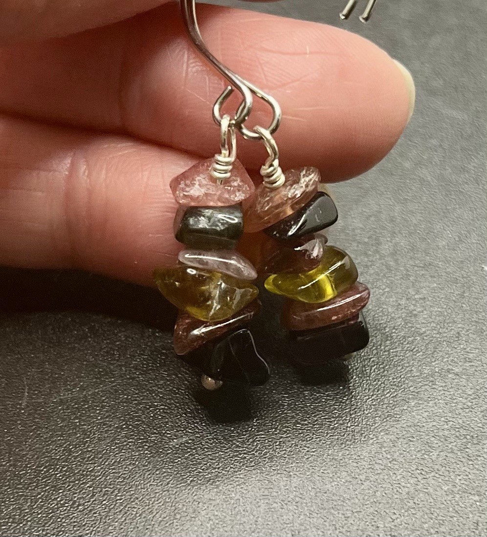 Tourmaline (Multi-Color) Black, Green, & Pink Genuine Stone Handmade Earrings