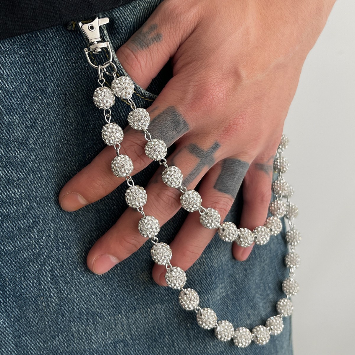 Round Chain Cubic Zirconia Bead Waist Chain Stainless Hip-hop Jeans Accessory