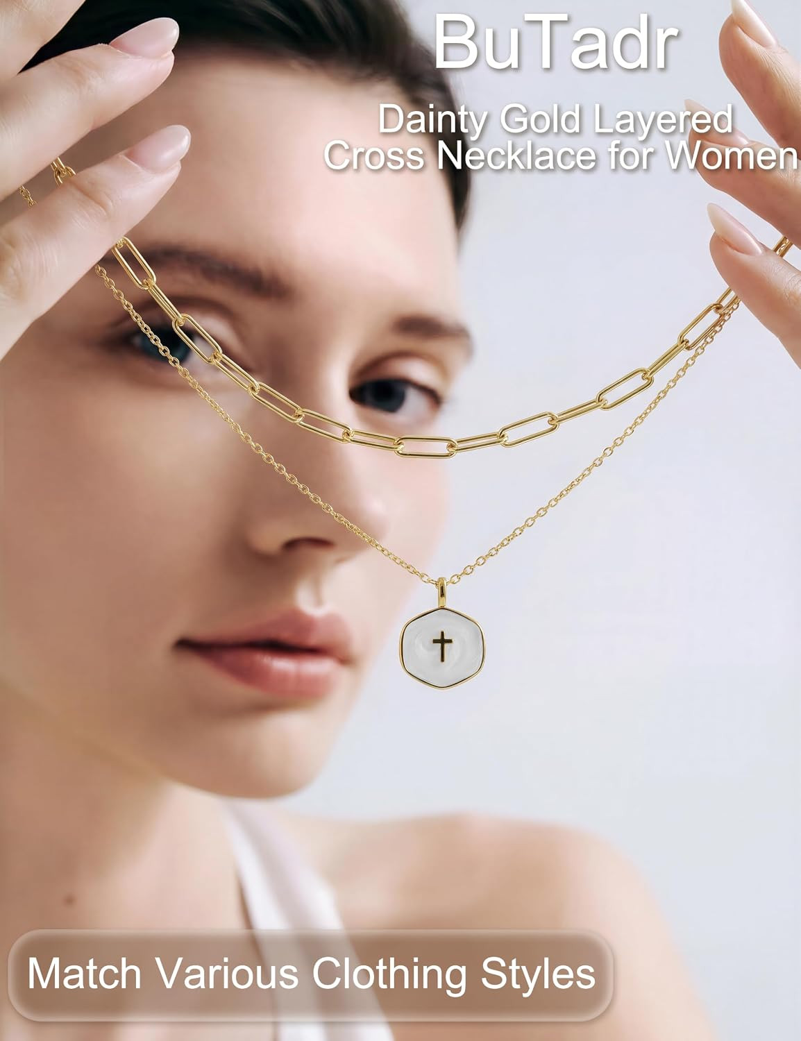 Cross Necklace for Women with Dainty Gold Layered Necklaces Featuring Small Pear