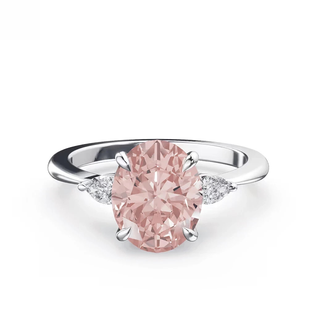 Oval Cut 3.20 Ct IGI Lab Created Diamond Ring Fancy Intense Pink 18k White Gold