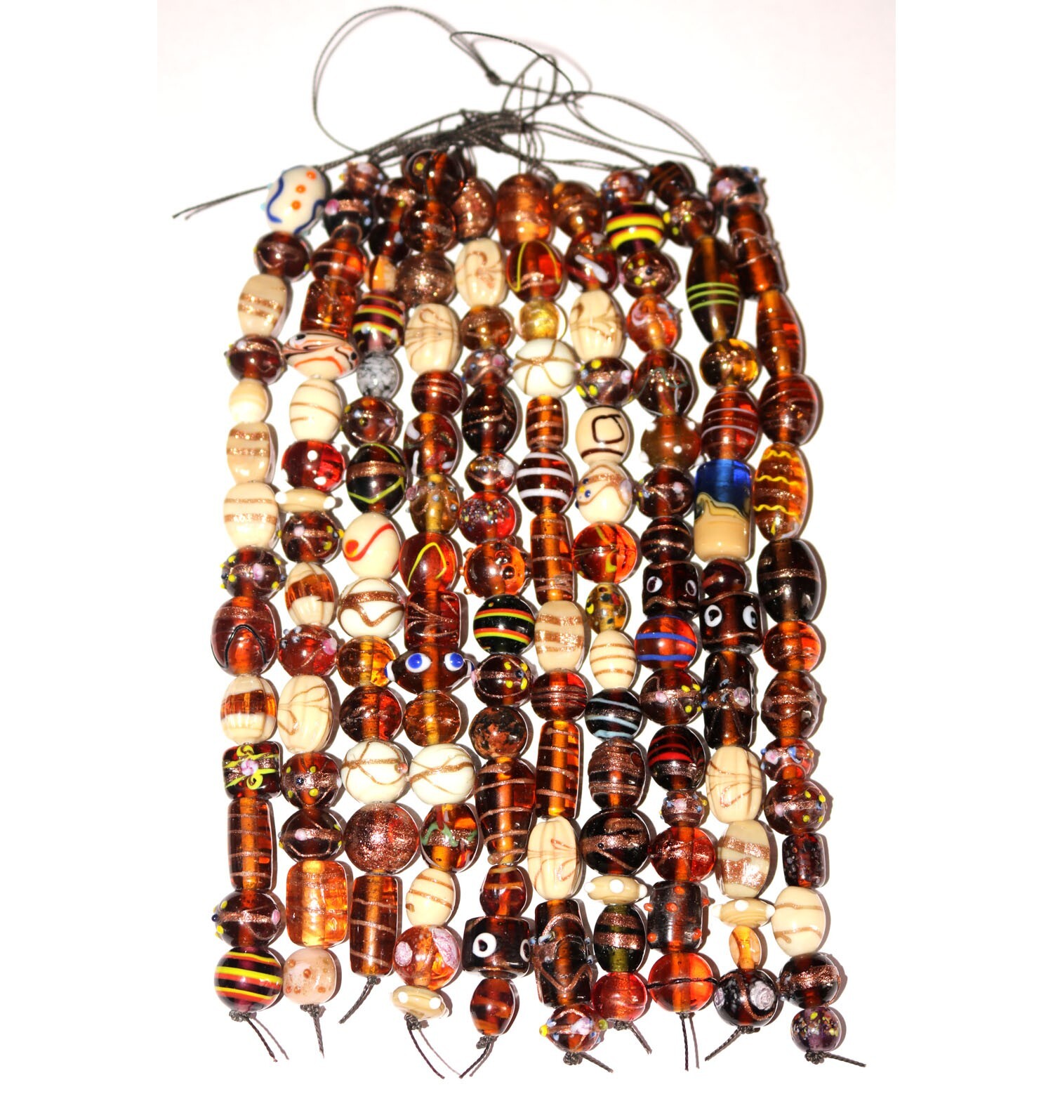 20 strands Lamp work Beads, 5 each in 4 color combination, Handmade Glass Beads.