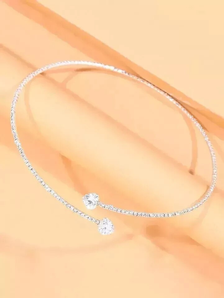 10CT Heart Cut Lab Created Diamond Choker Necklace 14K White Gold Finish Silver