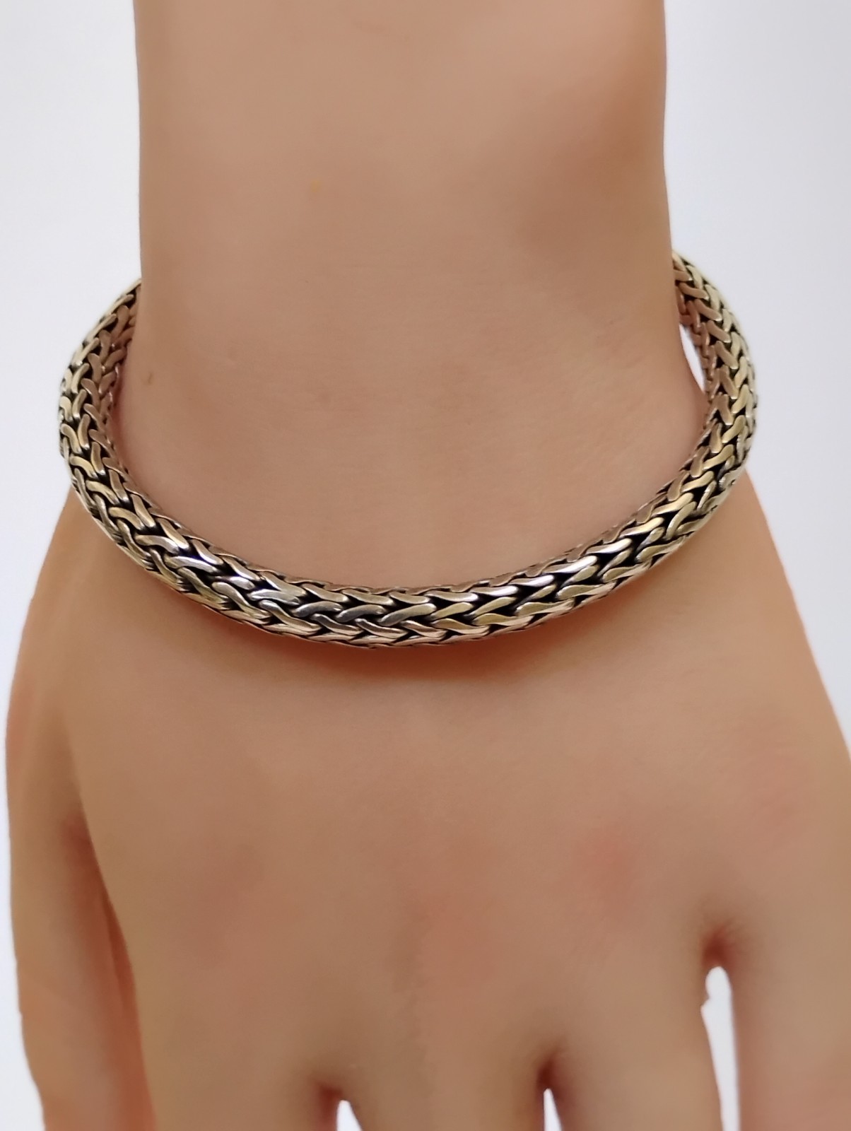 Sterling Silver 6mm Wheat Braided Link Toggle Bracelet 925 Oxidized 33.9g