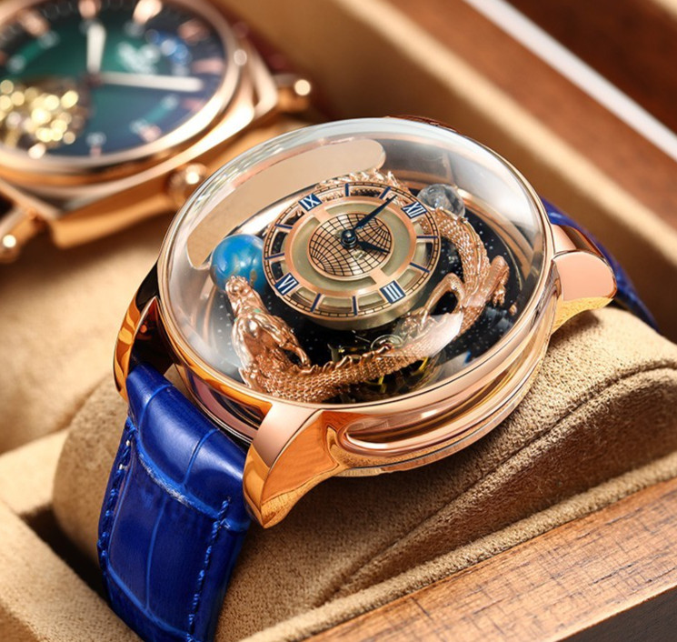 PINDU Men’s Quartz Watch Celestial Dragon Openwork Starry Sky 3ATM Waterproof