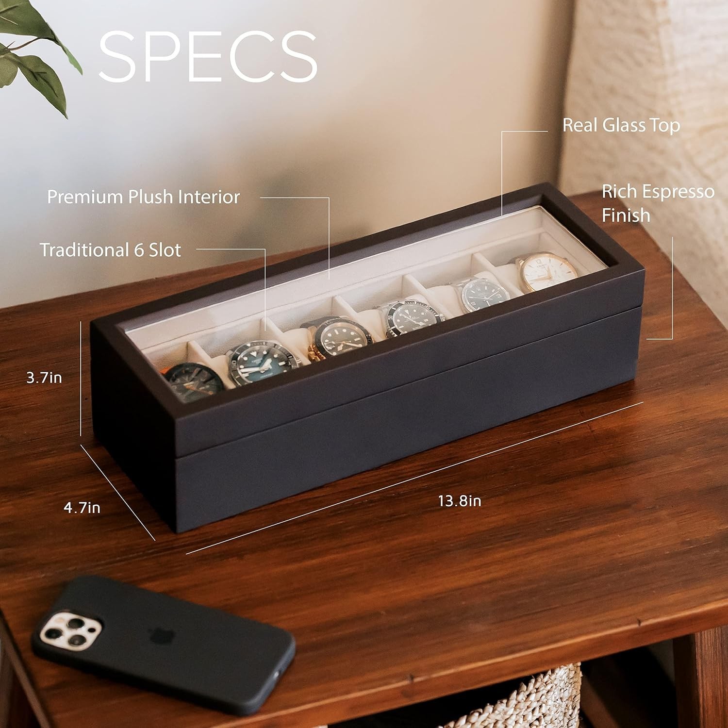 Classic Wood 6-Watch Display Case with Magnetic Closure – Timeless Elegance
