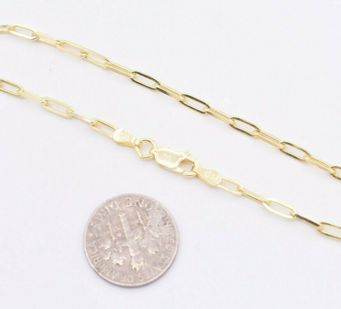 2.5mm Paperclip Link Chain Bracelet 14K Yellow Gold Plated Silver 925 Italy 7″