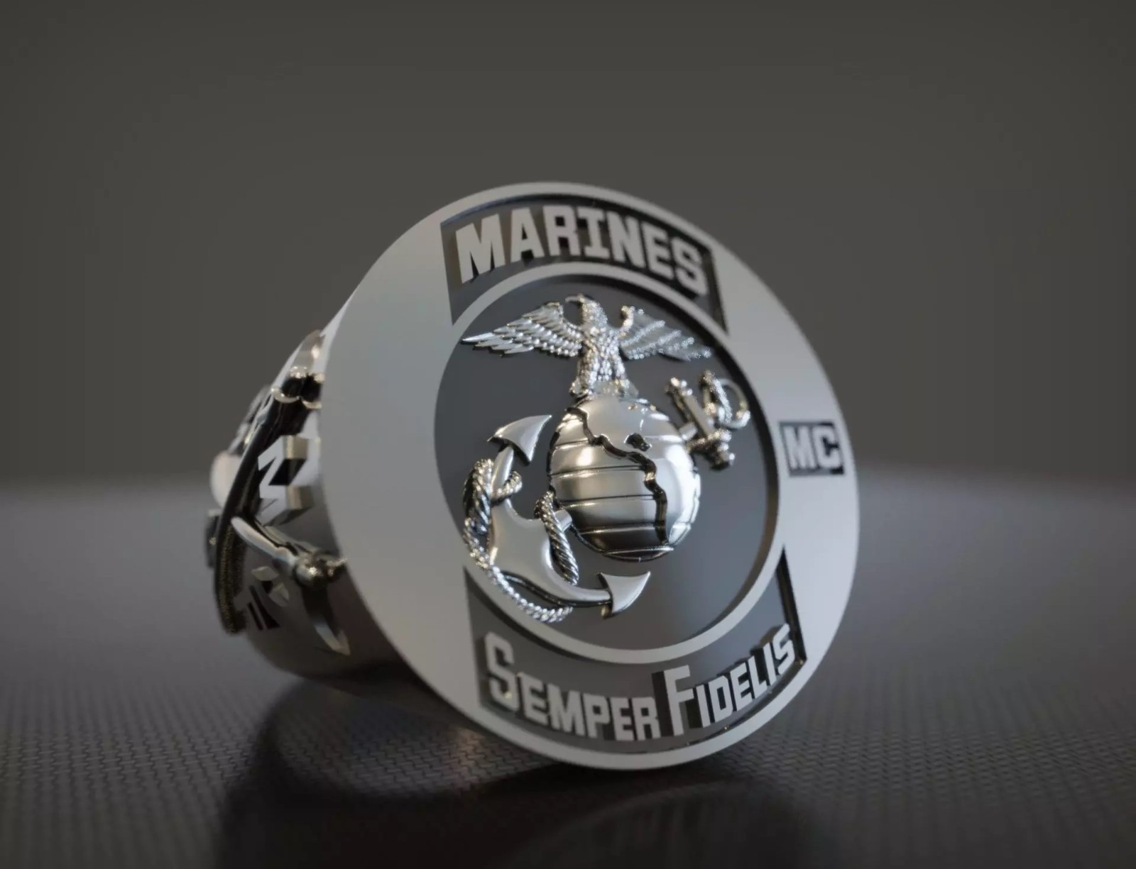 Oxidized Men’s Marines Semper Fidelis Gothic 925 Sterling Silver Statement Rings