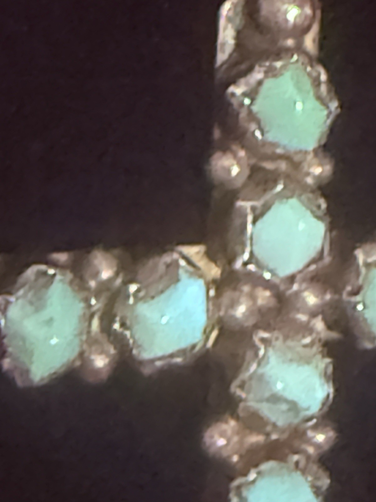 Vintage Turquoise Cross Pendant Acid Tested Silver Handmade Southwest 10 Stone