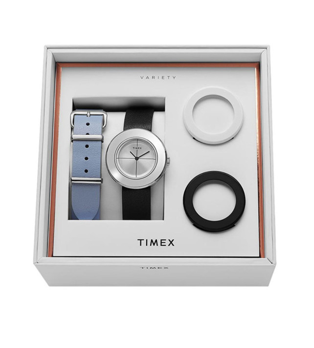 Timex Variety TWG020100 Ladies Silver Watch Gift Set Extra Straps Bezels 34mm