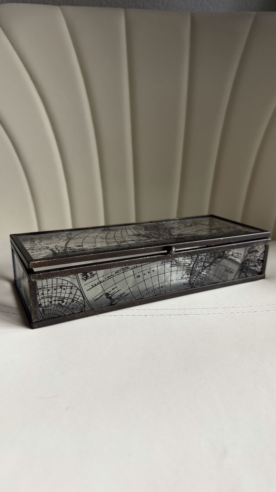 Vintage Style Glass World Map Keepsake Box Jewelry Trinket Storage Display Case