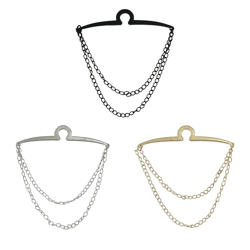 3 Pcs Tie Clips for Men, Tie Chain with Ring Clasps, Gold Silver Black Neckti…